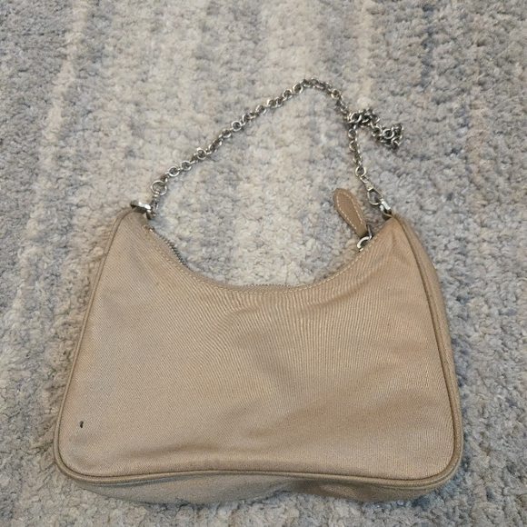 PRADA Shoulder Bag Nylon Beige Silver Chain Srrap - Picture 10 of 16